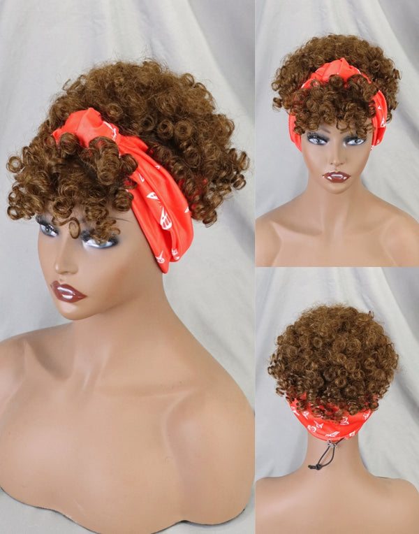 Pixie Curly Glueless Human Hair Wigs No Lace Machine Made Wig For Black Women Brown Color #4