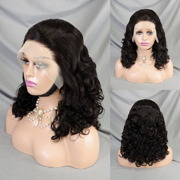 12inch-16inch Natural Color Spring Curl Short Bob Wig Human Hair Pre Plucked 13x4 Lace Front Wigs for Women With Natural Hairline