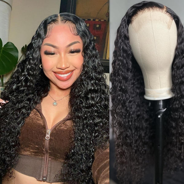 Water Wave Lace Wigs Human Hair 250% Density 4x4 Transparent Lace Closure Wigs for Black Women Pre Plucked with Baby Hair