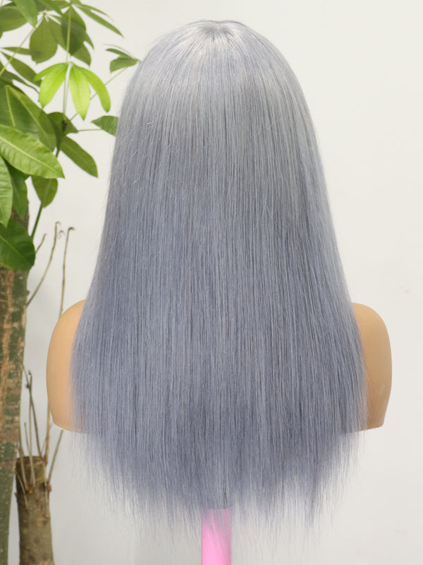 Grey Hair Color Long Straight Wigs With Bangs Natural Human Hair 3x1 Lace Front Wigs for Women