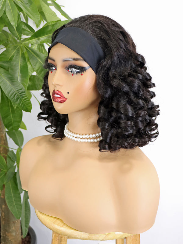 Headband Wig Human Hair 14 inch No Gel Loose Body Wave Bob Wigs for Black Women Full Machine Made Glueless Wig