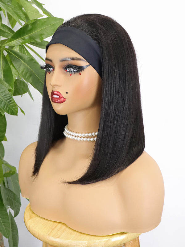 Headband Bob Wig Human Hair Glueless Short Straight Bob Wigs For Black Women None Front Lace Virgin Hair Wigs 14 Inch