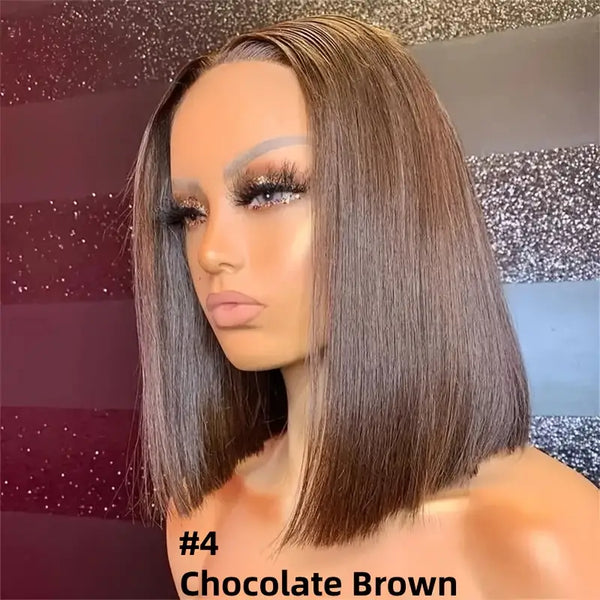 10 12 14 16 Inch Reddish Brown Colored 13x4 Lace Frontal Bob Wig 200 Density Straight Short Bob Wig Transparent Lace Human Hair Wig For Women
