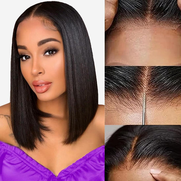 Glueless 2x6 Lace Closure Wig Super Double Drawn Bone Straight Deep Parting Human Hair Wear Go Wigs