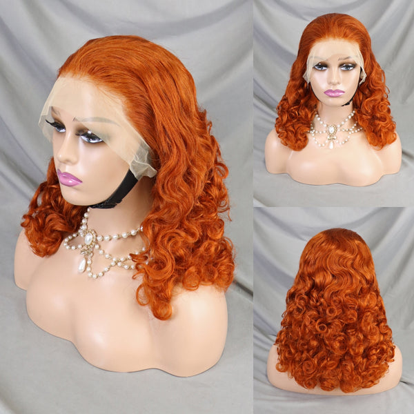 Full & Bouncy Ginger Wig 13x4 220% Density Curly Lace Front Wigs Human Hair #350 Colored Wigs Pre Plucked With Baby Hair 16 Inch