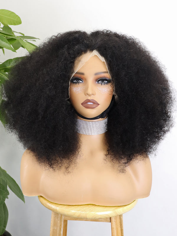 Natural Black Kinky Curly Wig Human Hair 13x4 Lace Front Wig 350 Density Glueless Full and Thick Afro Women Virgin Hair Short Bob Frontal Wig
