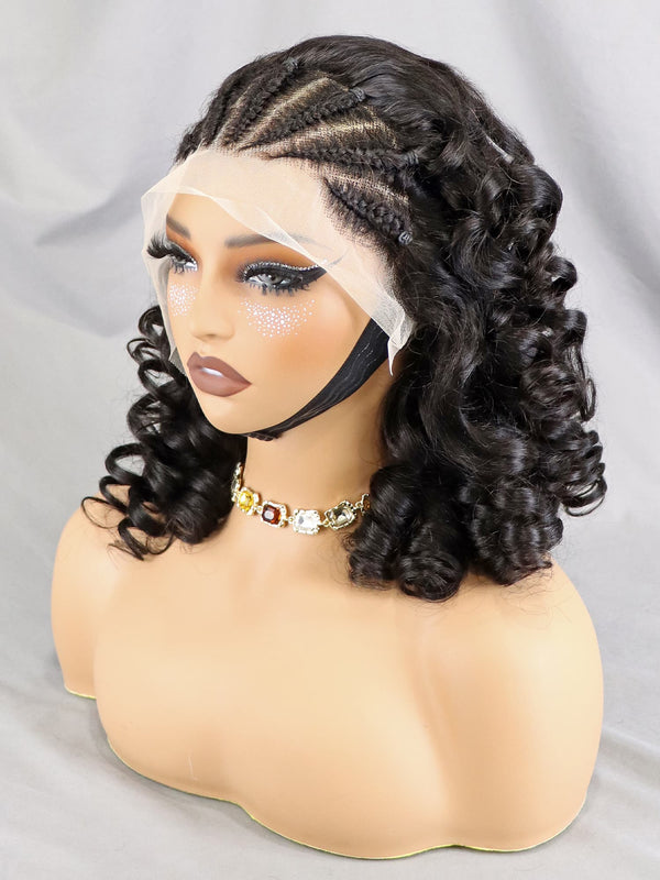 Cornrow with Bouncy Loose Hair Wig For Black Women Transparent Lace Front Wigs Pre Braided 250% Density Natural Baby Hair