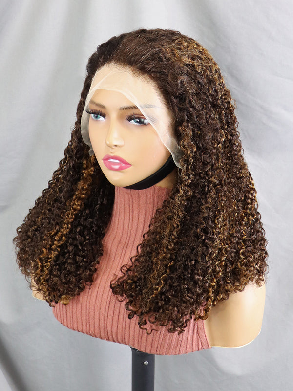 Ombre Brown Pixie Curly 4/30 Color 13x4 Lace Front Human Hair Wigs Transparent Pre Plucked with Baby Hair