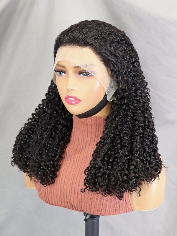 250% Density Pixie Curly Human Hair 13x4 Lace Front Wig Natural Color For Black Women