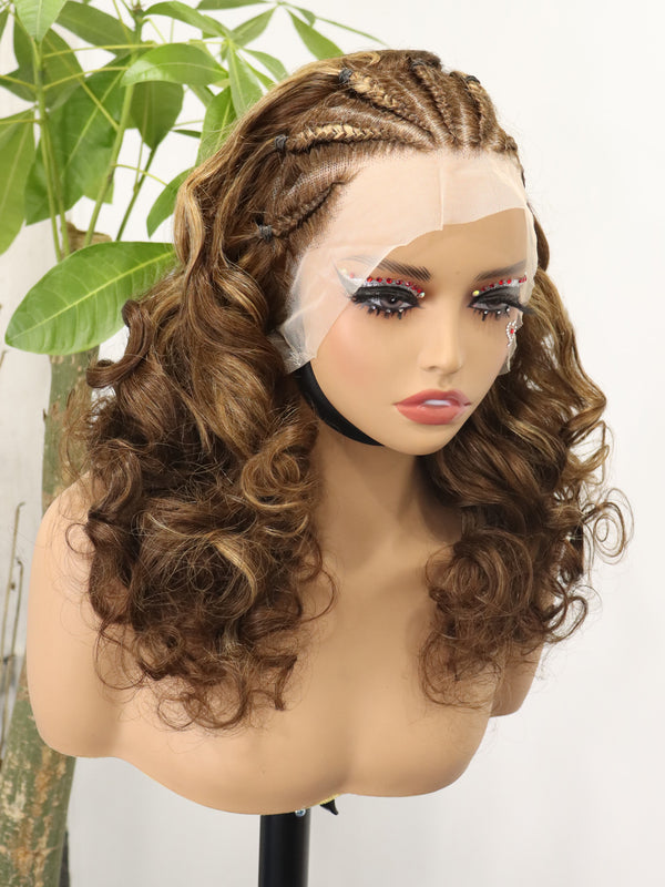 18inch Egg Fumi Human Hair Wigs with Braids For Black Women Pre Plucked 13x4 Lace Frontal Wig 250% Density