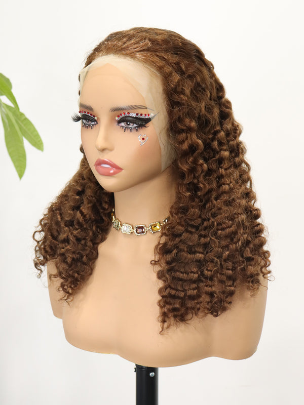 300% Density Burmese Curly Human Hair Wig Chocolate Brown 13x4 Lace Frontal Pre Plucked Transparent Lace Wigs For Black Women