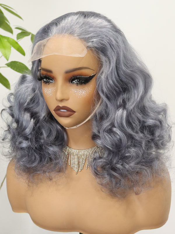 4x4 Transparent Lace Bouncy Loose Curls Human Hair Wig Gray Color Pre Plucked Closure Wigs for Black Women Natural Looking