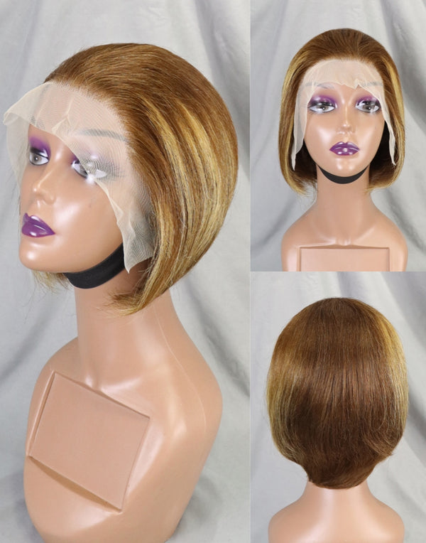 Highlight #4/27 Ombre 13x4 Lace Front Wigs Straight Short Pixie Cut Human Hair Bob Wigs  6 Colors