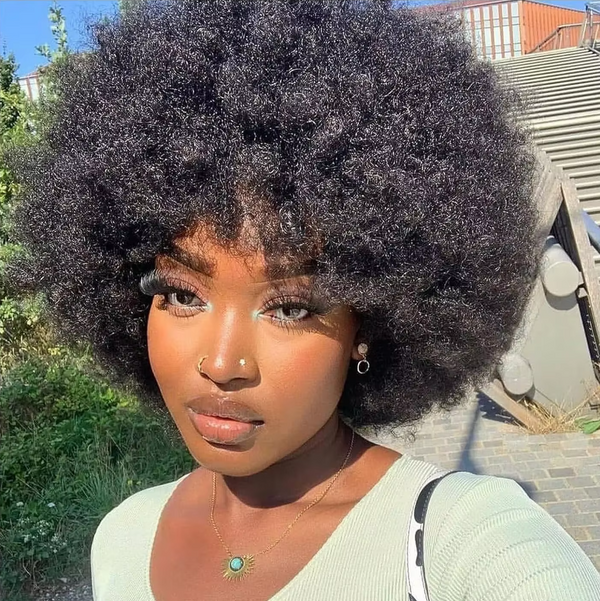 Fluffy Afro Kinky Curly Human Hair Wig Natural Short Bob Wigs For Black Women Full 13x4 Lace Frontal