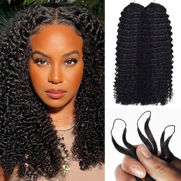 Lightweight & Invisible Tight Kinky Curly Crochet Hair Extensions Pre Looped Human Hair Twist Crochet Braids Natural Looking