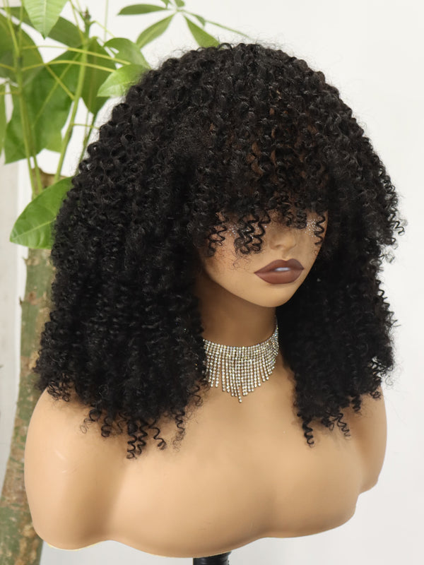 Glueless Bob Wigs Human Hair Short Curly Wigs With Bangs Wear And Go Kinky Curly Brazilian Hair Wigs 300% Density for Black Women