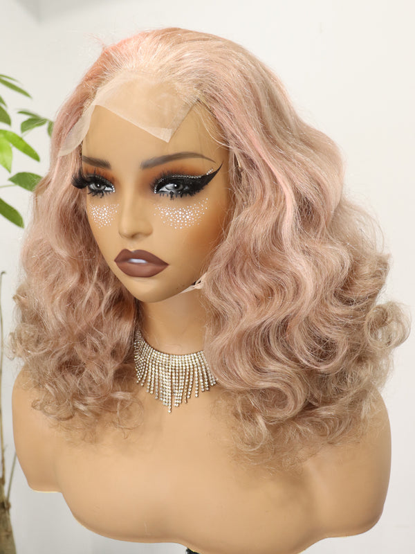 300 Density Light Pink 4x4 Human Hair Wig With Glueless Closure Natural Baby Hair Transparent Lace Front Wig for Black Women Pre Plucked