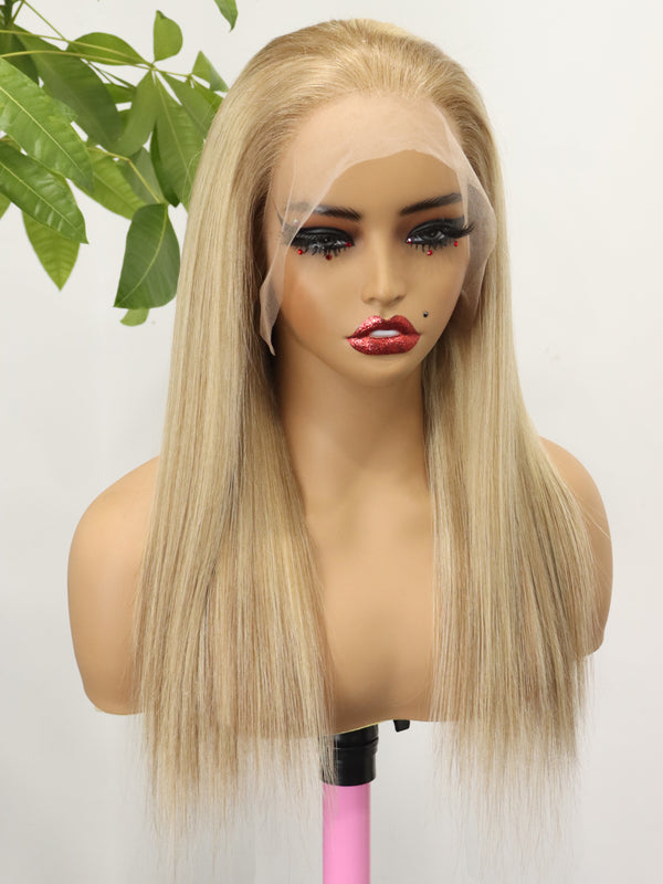 20 Inch Long Straight Blonde Highlighted Wigs Pre Plucked Natural Hairline 13x4 Frontal Wig Human Hair for Black Women