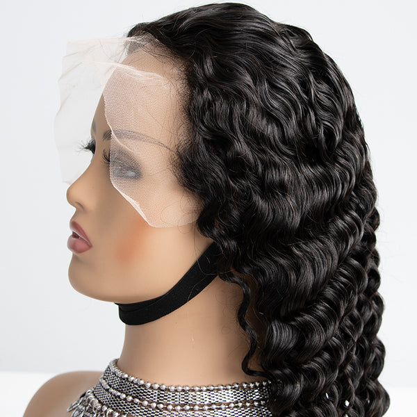 13X4 Deep Wave Lace Front Wig Virgin Brazilian Hair Transparent Lace Frontal Wig