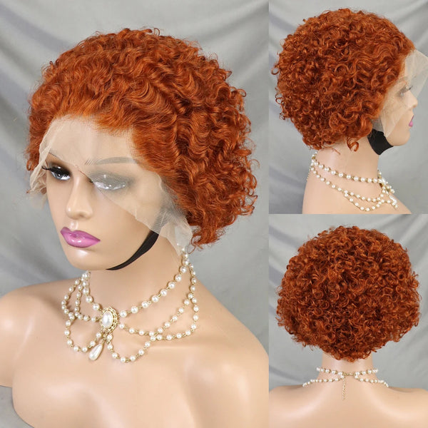 Pixie Cut Wig Short Curly Bob Wig Ginger Orange