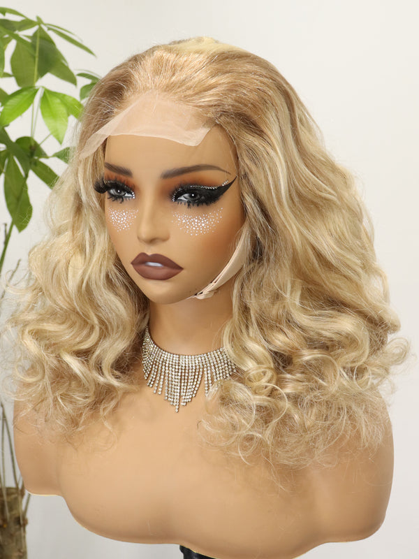 Highlight #613 Blonde Body Wave Wig Full Density Bouncy Curls 4x4 Lace Closure Wigs Human Hair for Women Pre Plucked