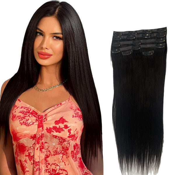 Seamless Clip In Hair Extension Natural Black Invisible PU Skin Weft Real Human Hair Extensions