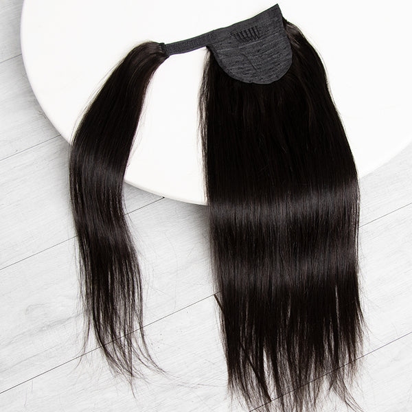 Brazilian Straight Hair Drawstring Ponytail 100g Human Hair Extensions Virgin Hair Wrap Around Clip In Pony Tail